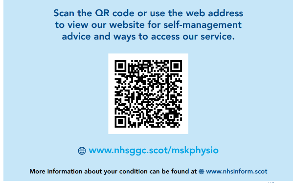 Scan the QR code or use the web address to view the website for Self-Management Physiotherapy advice www.nhsggc.scot/mskphysio